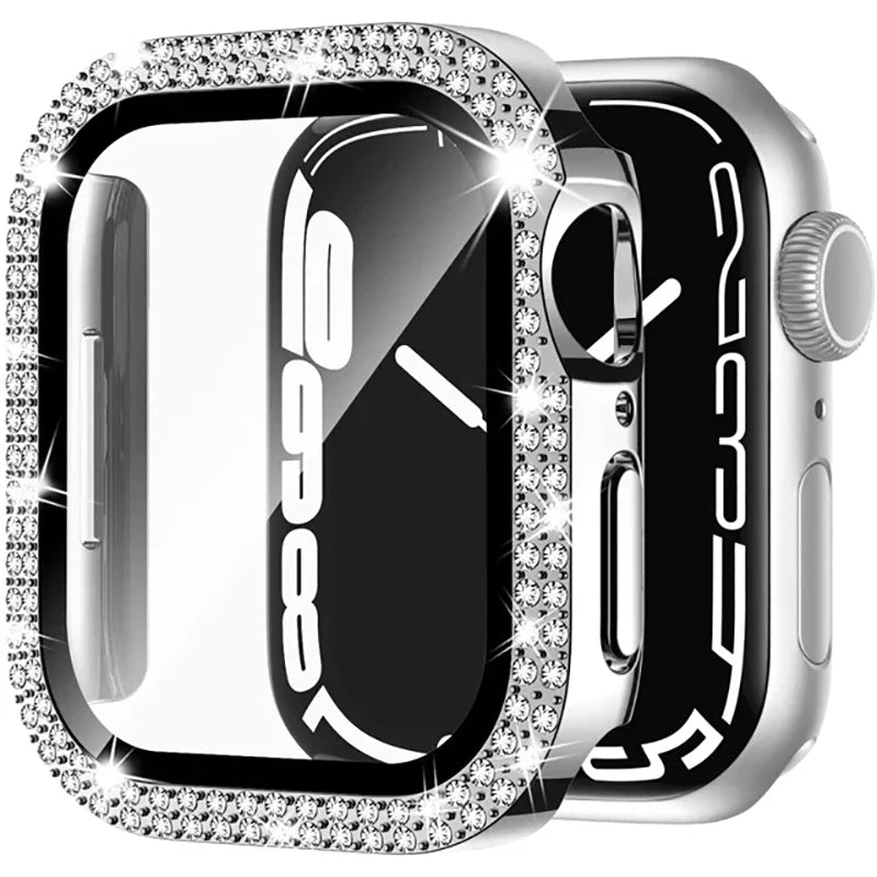 Glass+Diamond Cover For Apple watch case 46mm 40mm 44mm 41mm 42mm 45mm Bling Bumper Protector iWatch Series 11 10 9 SE 7 8 case