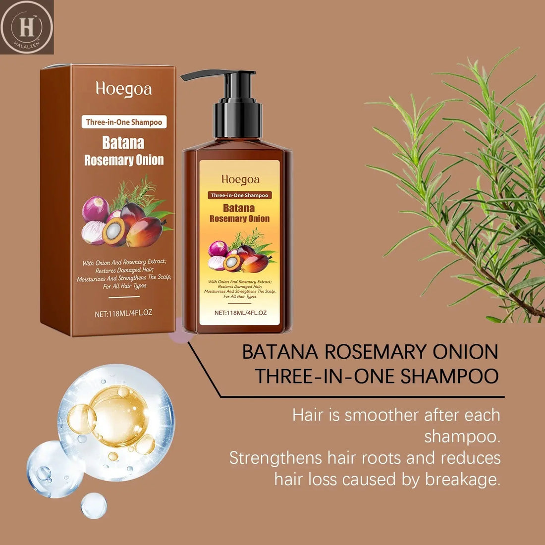 3in1 Batana Rosemary Shampoo Hair Growth Anti Loss Soothing Scalp Deep Cleansing Strengthen Hair Root Repair Nourishing Shampoo HALALZEN