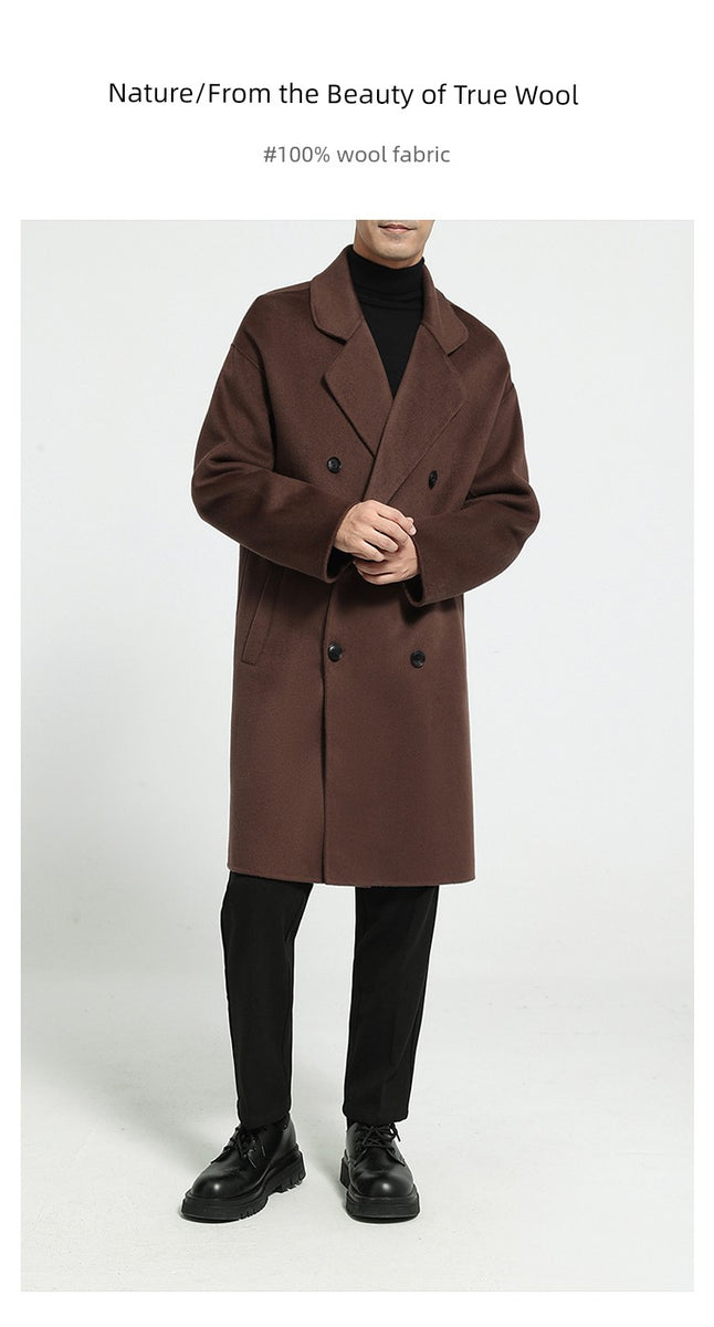 Fall and Winter Double-Sided Woolen Coat Men's Mid Length Long Length Trench Coat Classy Loose over Knee Casual Woolen Coat