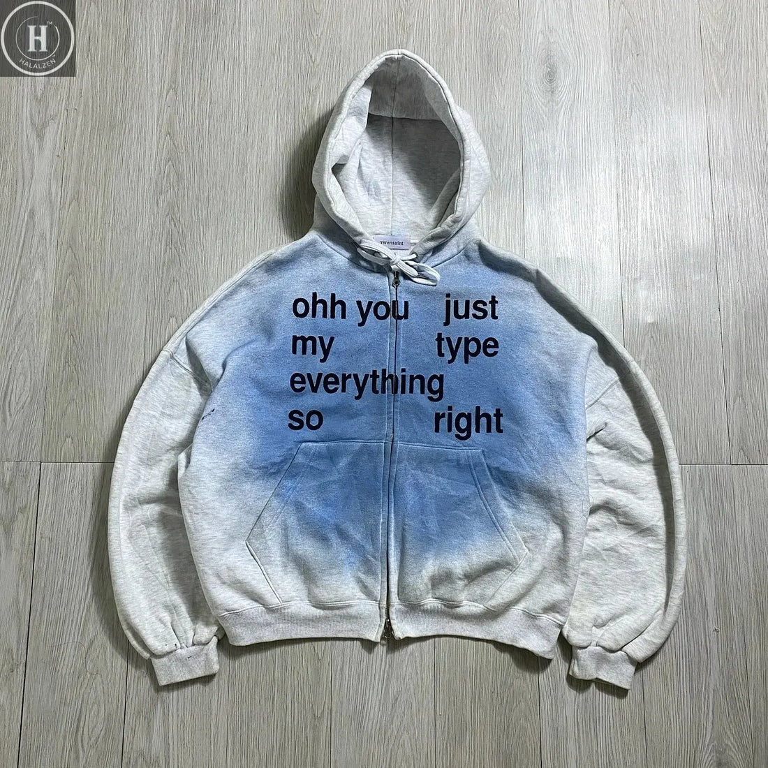 Trendy gradient tie-dye sweatshirt, personalized text print, high street style hooded cardigan, same style for men and women HALALZEN