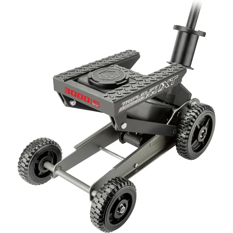 Big Wheel Triple Lift Garage Jack 3000 Pound Off Road Lift for Trucks Cars and Motorcycles with 1.5 Ton Capacity Ideal for Heav
