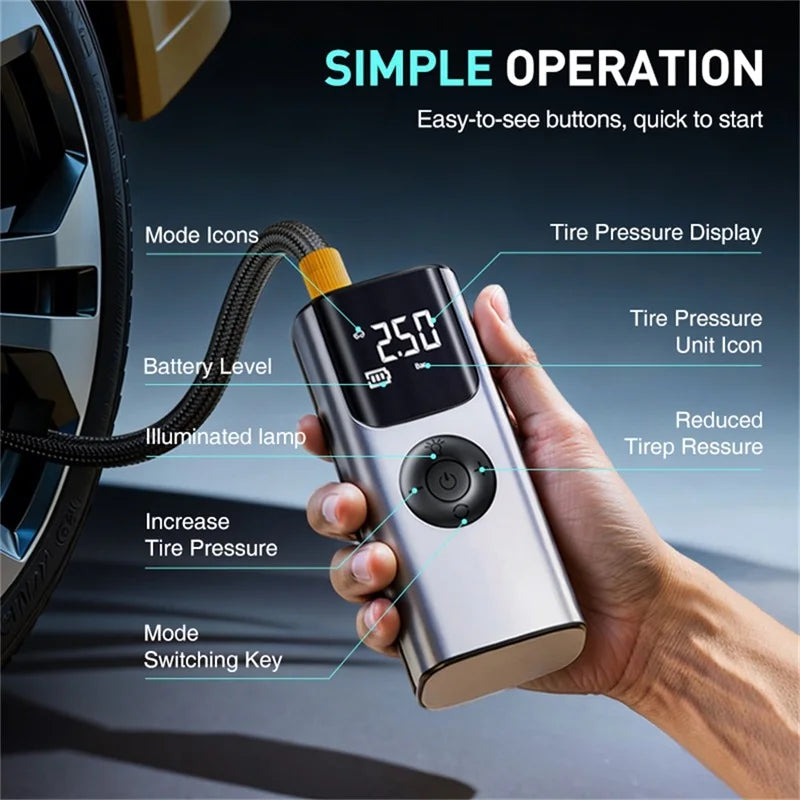 car jump starter 150PSI Portable Charger with Smart Digital Display, Suitable for Cars, Motorcycles, and Bicycles