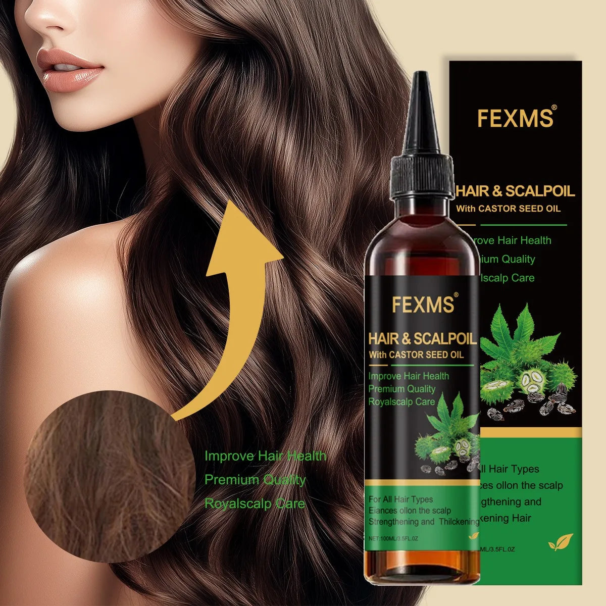 Castor Essential Oil Smooth Shine Anti-Frizz Hair Serum Promote Hair Growth Strengthening Nourishing Scalp Care Oil HALALZEN