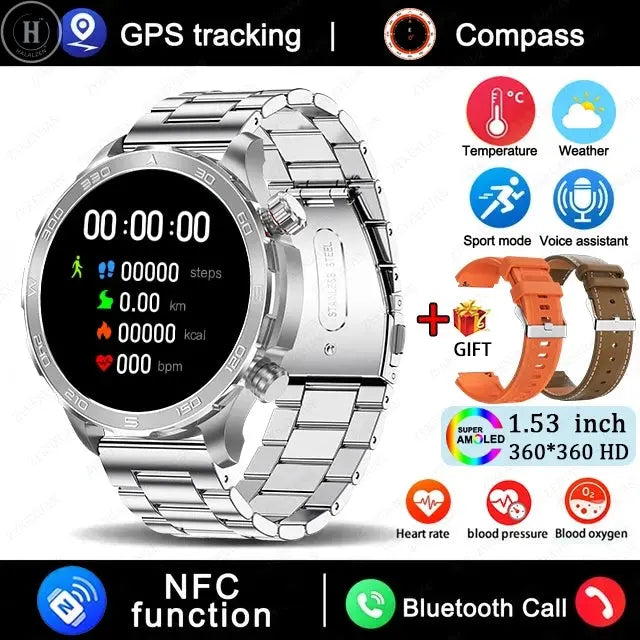New GPS Track Smart Watch Men AMOLED HD Screen Outdoor Sports Fitness Heart Rate NFC IP68 Waterproof Bluetooth Call Smart Watch HALALZEN