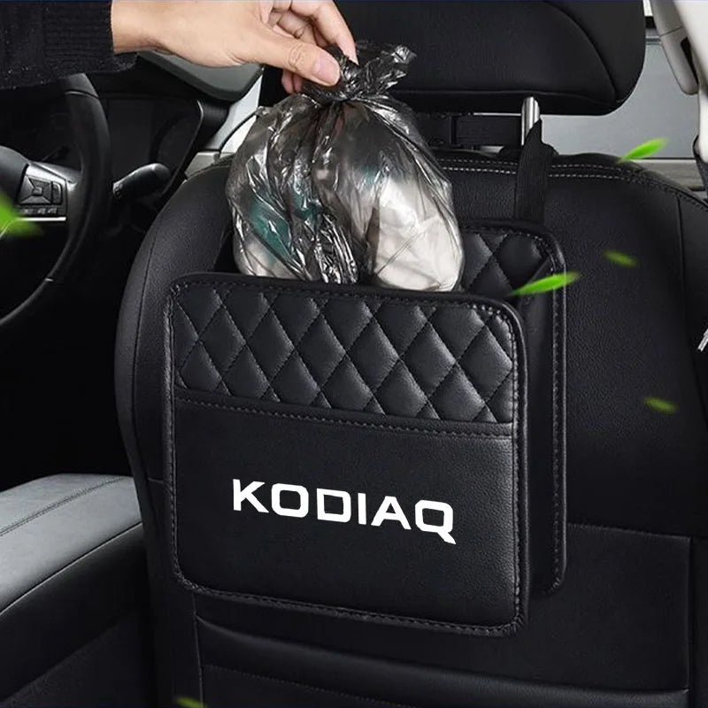 Car Seat Storage Bag PU Leather Box Storage Bag Phone Tissue Drink Purse Holder Stowing Tidying For Skoda Kodiaq Car Accessorie