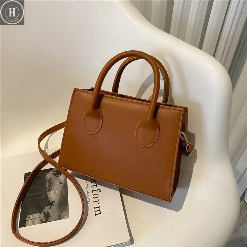 Elegant Black Handbag with Dual Handles, Chic Crossbody Bag, Retro Stylish Tote Small Bag for Women Girls Daily Use, Work, Party HALALZEN