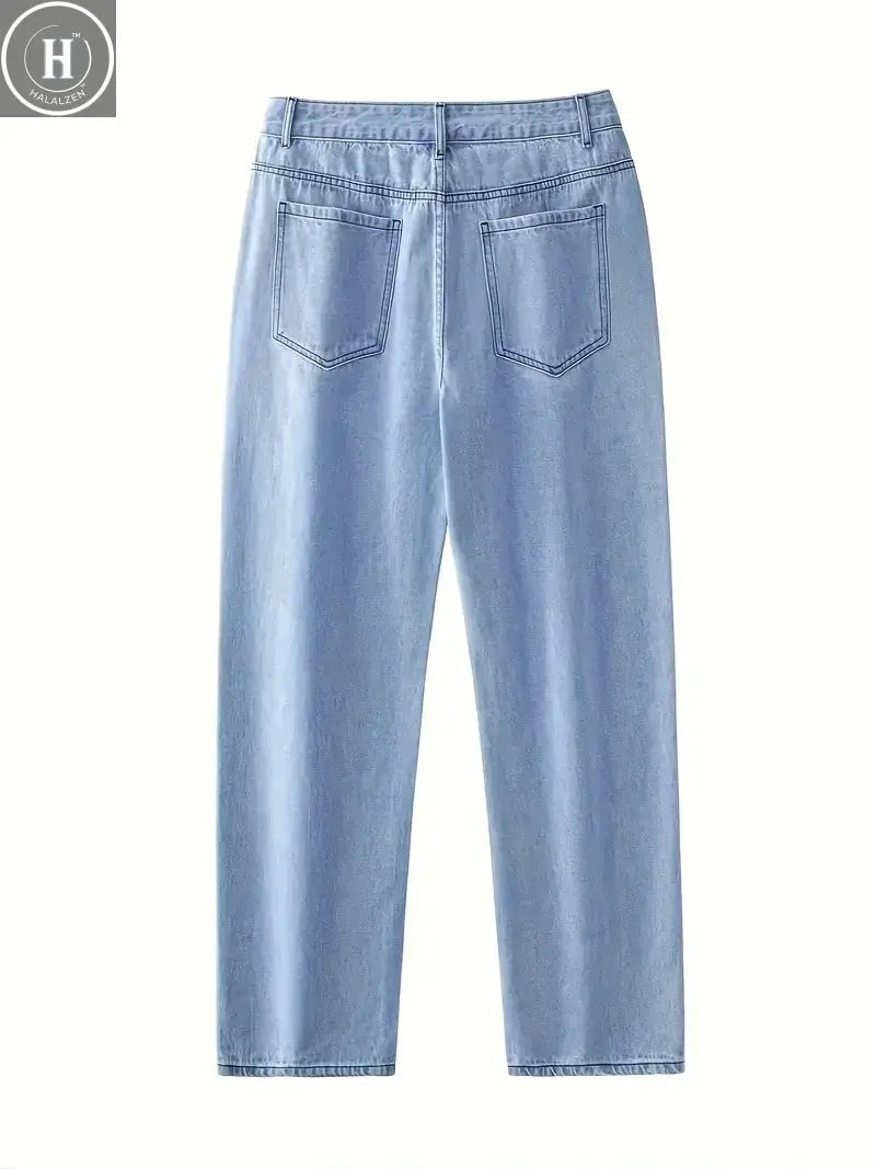 Men's Light Wash Baggy Wide Leg Jeans - Streetwear Loose Fit Denim Pants Halalzen UK