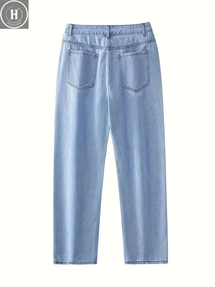 Men's Light Wash Baggy Wide Leg Jeans - Streetwear Loose Fit Denim Pants Halalzen UK