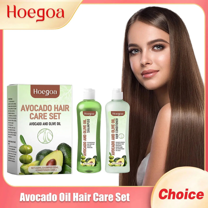 Hoegoa Avocado Oil Hair Care Set Improve Growth Thicken Deep Cleaning Plants Extract For Silky Hair Shampoo Conditioner Products HALALZEN