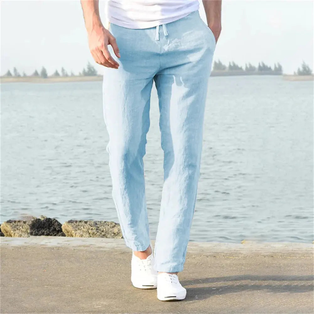 Men's Cotton Linen Pants Male Autumn New Breathable Solid Color Linen Trousers Fitness Streetwear S-3XL Halalzen UK