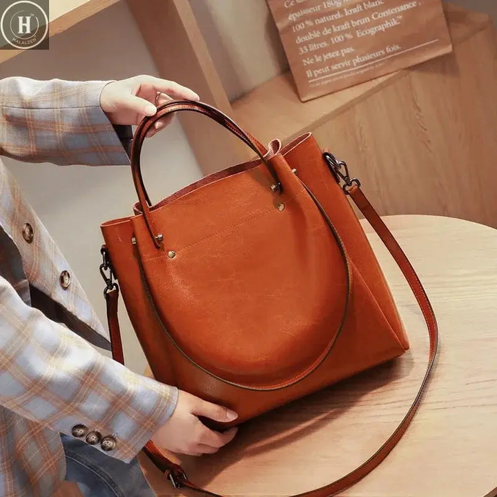 Women's Natural Cow Genuine Leather Handbags Female Natural Cowhide Crossbody Bag Ladies Multiple Large Capacity Shoulder Bags HALALZEN
