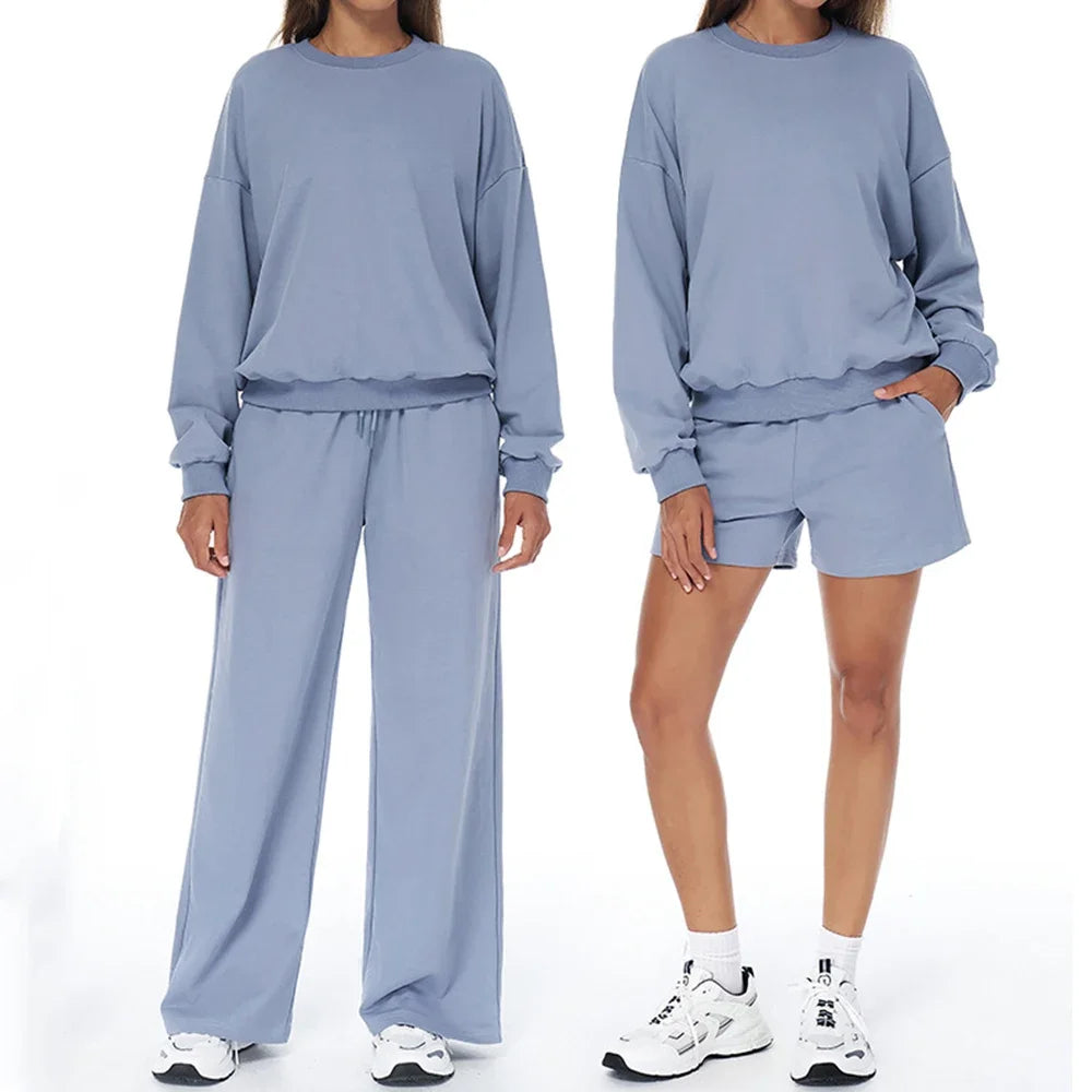 Autumn Winter Women's Pant Sets Sports Pullover Wide Leg Pants 2 Pieces Yoga Sets Gym Fitness Tracksuit Set Loose Hoodies Suits