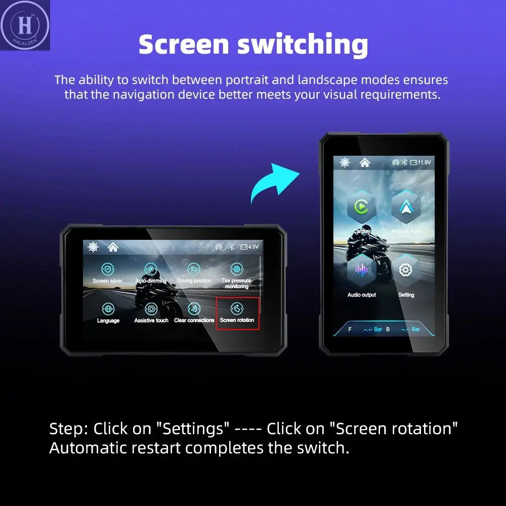 EKIY Wireless CarPlay Moto Android Auto 5.0 inch Portable Digital Dashboard Motorcycle Navigation GPS Removable Display Screen HALALZEN