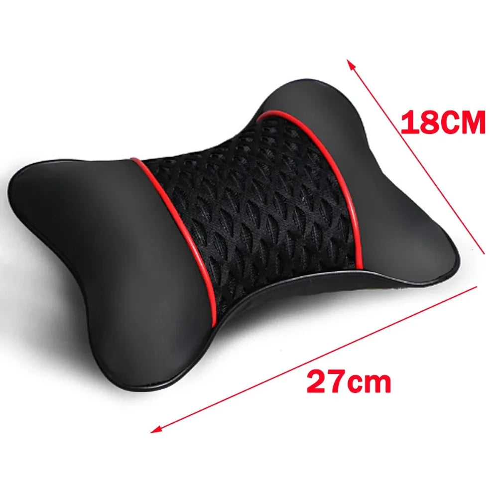 2Pcs PU Leather Knitted Car Pillows Headrest Neck Rest Cushion Support Seat Accessories Auto Black Safety Pillow Universal Decor