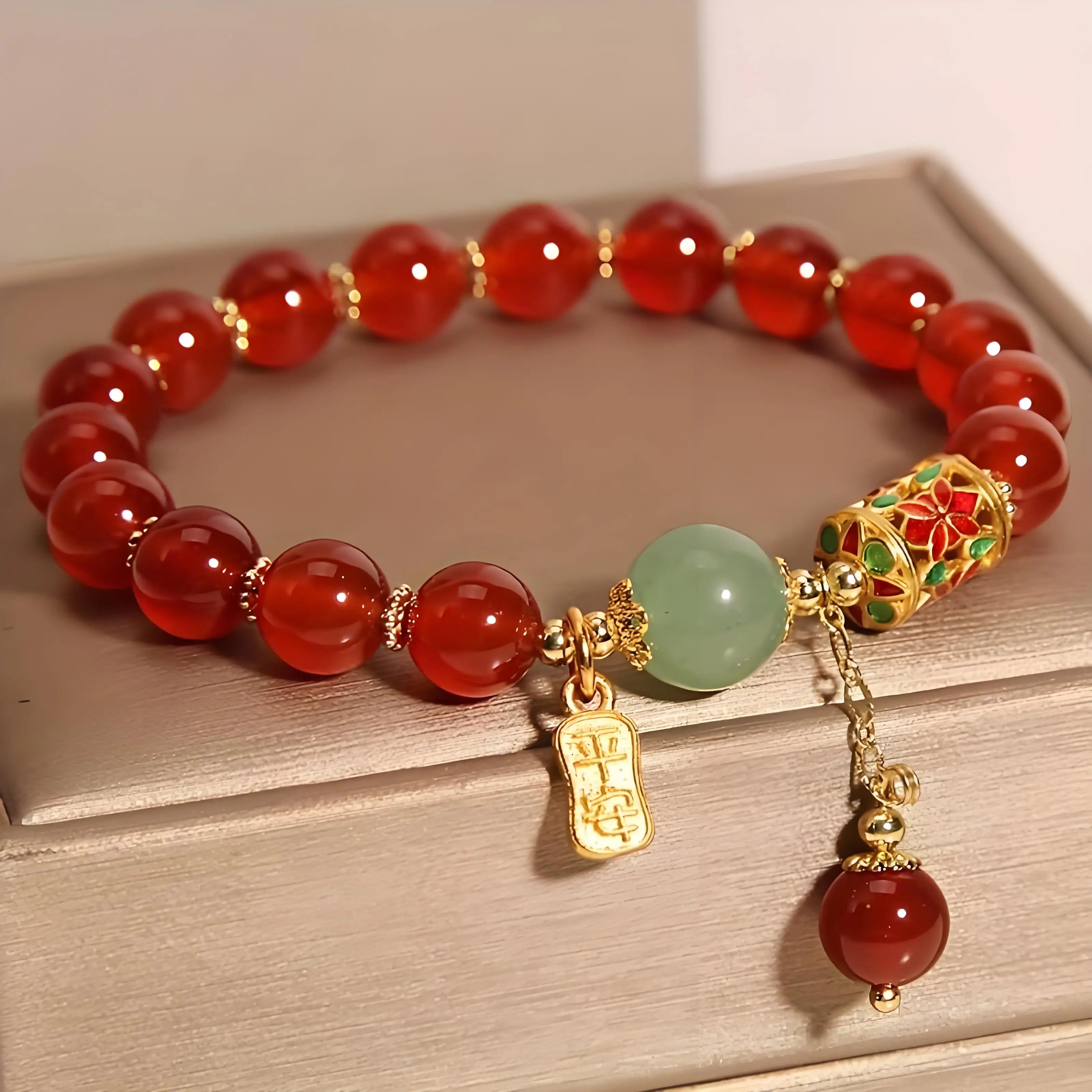 1pc Lucky Bracelet for Women Men, Retro Synthetic Red Agate Bracelet For Family Friend, Niche Red Bead Bracelet