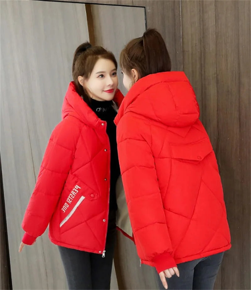 2024 New Autumn Winter Waterproof Windbreaker Puffer Jacket New Women Hooded Black Snow Parka Short Cotton Padded Jacket Coat