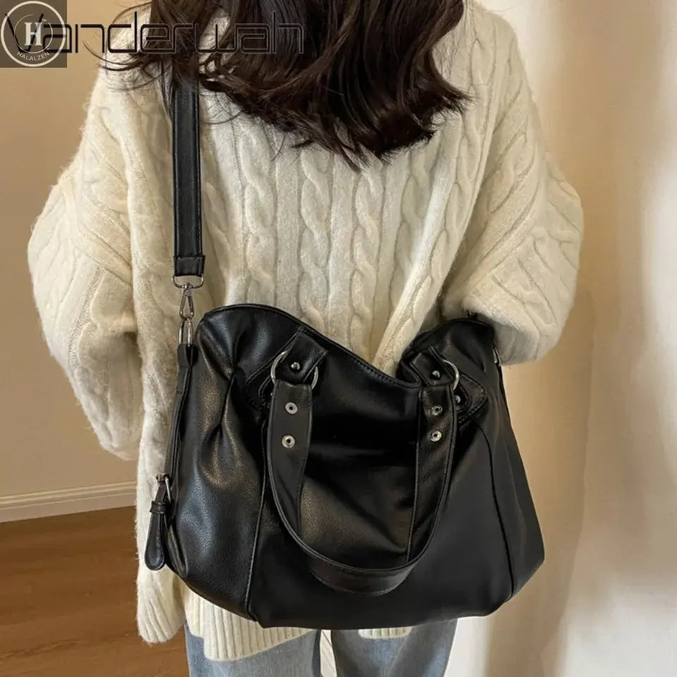 Female Hobo Handbag Large Capacity Shoulder Bags Big Stylsih Casual Tote Bag Ladies A4 Soft Leather Crossbody Bags Business Sac HALALZEN