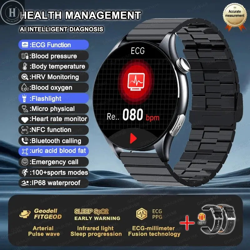 For XIAOMI 2025 New ECG+PPG Smartwatch Precise Uric Acid Blood Lipids Pressure Body Analysis Smart Watch Men BT Call NFC Watches HALALZEN