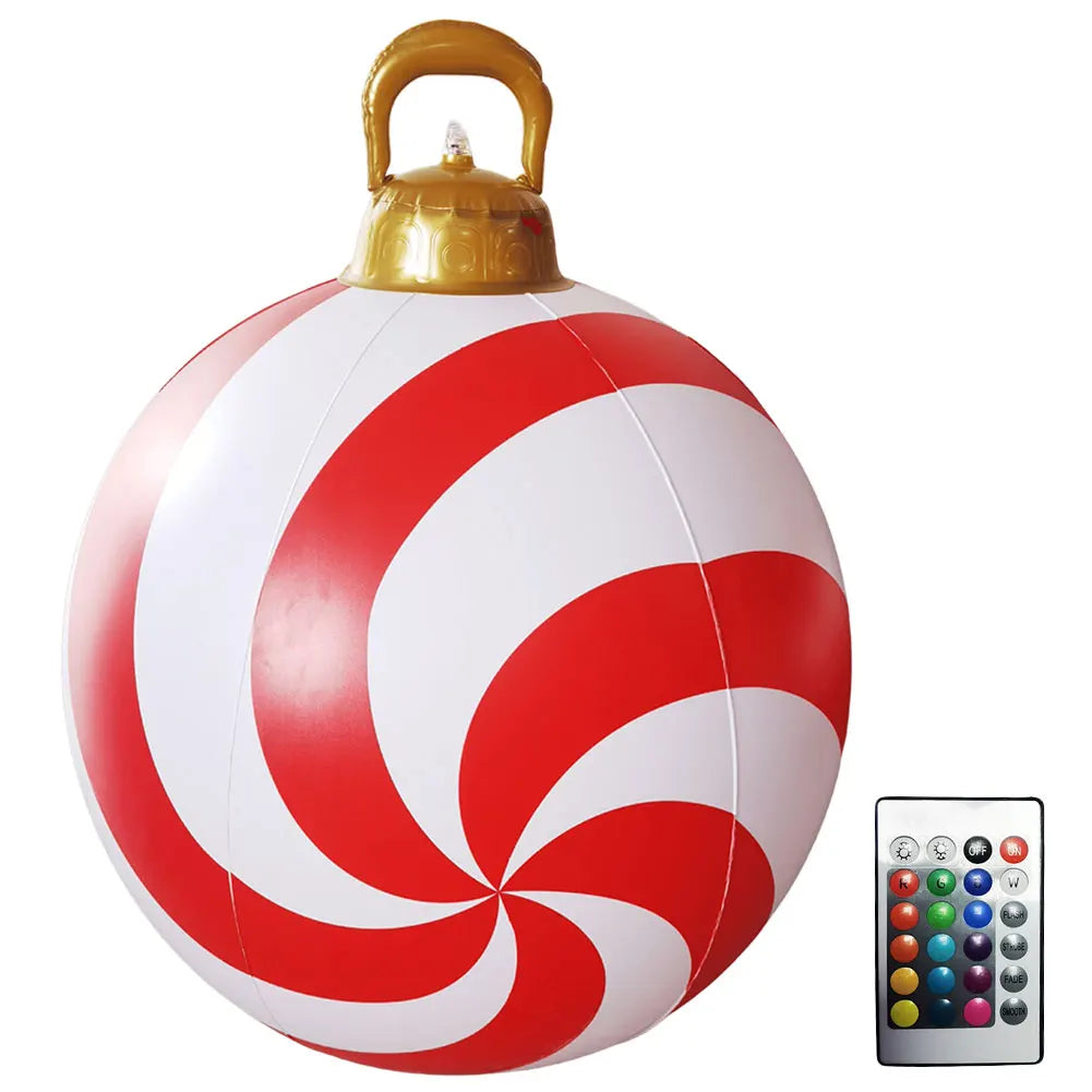 60CM PVC Inflatable Christmas Ball Giant Inflatable Christmas Balls with RGB Light W/ Remote Christmas Decorations Ball Sets