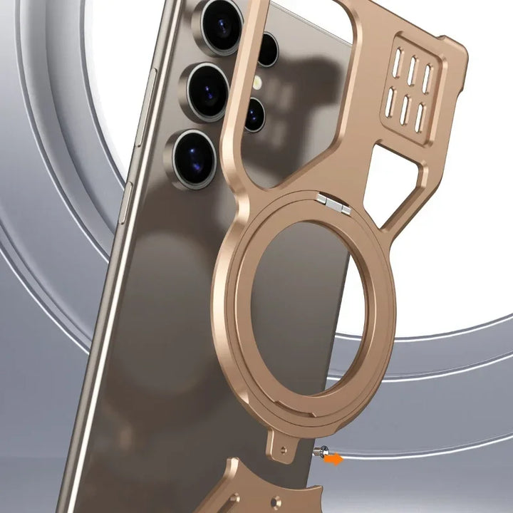 for Samsung Galaxy S25 S22 S23 S24 Ultra Aluminum Alloy Magnetic Anti-Fall Phone Case Metal Heat Dissipation Cover with Stand