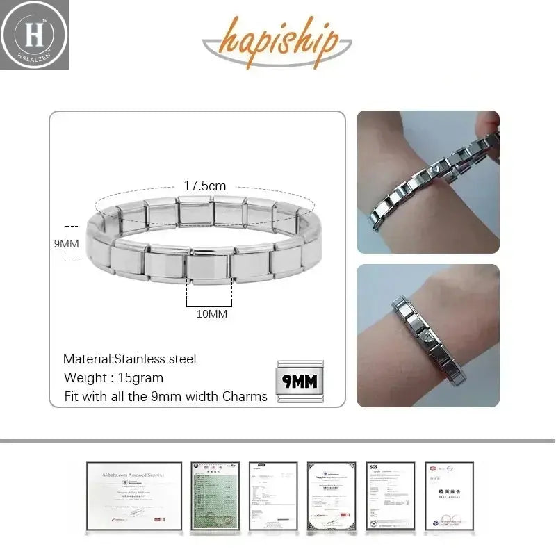 Hapiship New Women's Jewelry 9mm Width Italian Elastic Charm Bracelet Fashion Stainless Steel Bangle ST- HALALZEN