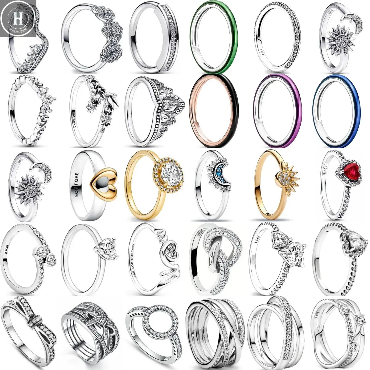Hot Sale Original 925 Sterling Silver Women Finger Rings for Women Silver Love Heart Rhomboid Moon Star Luxury Jewelry Trinkets HALALZEN