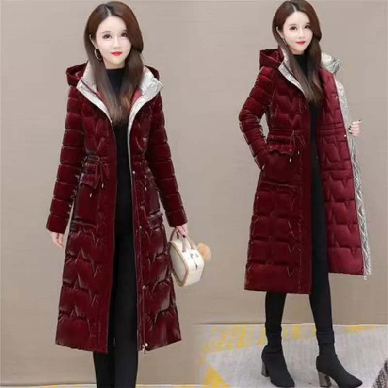 Women's Winter Coats Hooded New Casual Cotton Padded Jackets for Women Long Parkas Warm Slim Waterproof shiny Winter Overcoat