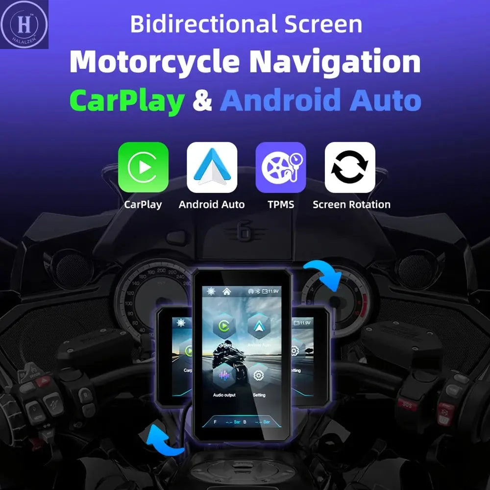 EKIY Wireless CarPlay Moto Android Auto 5.0 inch Portable Digital Dashboard Motorcycle Navigation GPS Removable Display Screen HALALZEN