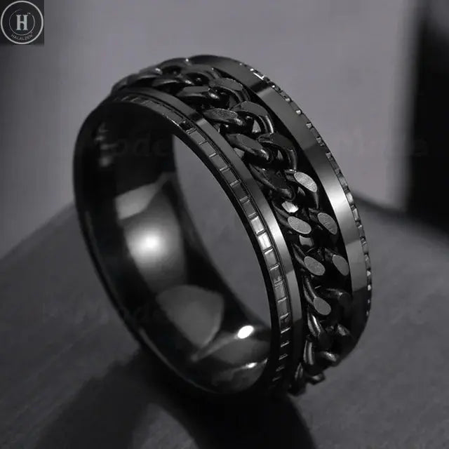 Cool Stainless Steel Rotatable Men Ring High Quality Spinner Chain Punk Women Jewelry for Party Gift HALALZEN