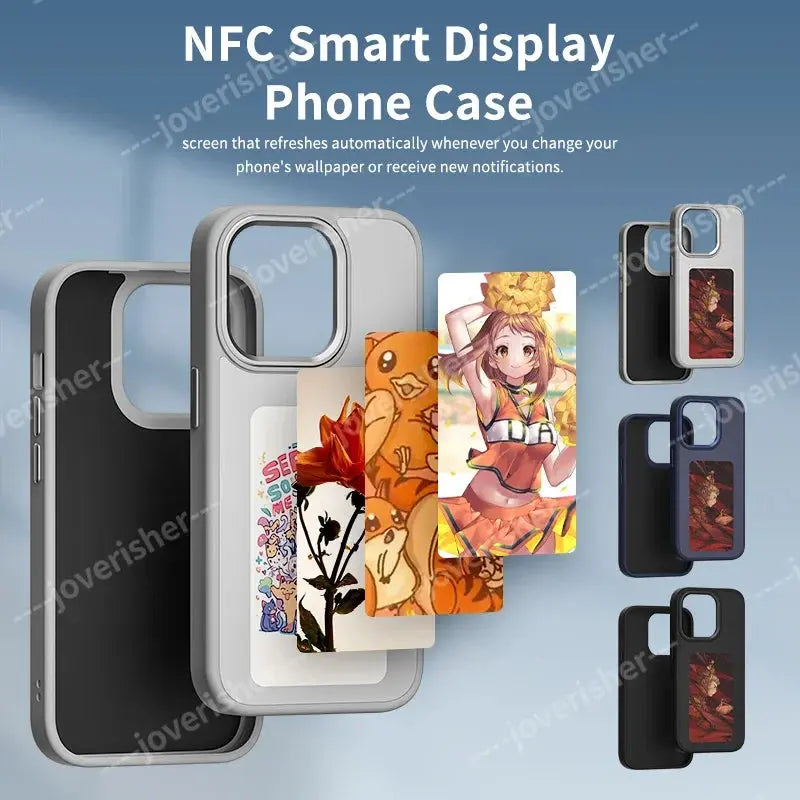 NFC 4 Color Phone Case For iPhone 15 14 13 Pro Max DIY Personalized Custom Cases E ink Screen Phone Cover Protection Cartoon Halalzen UK