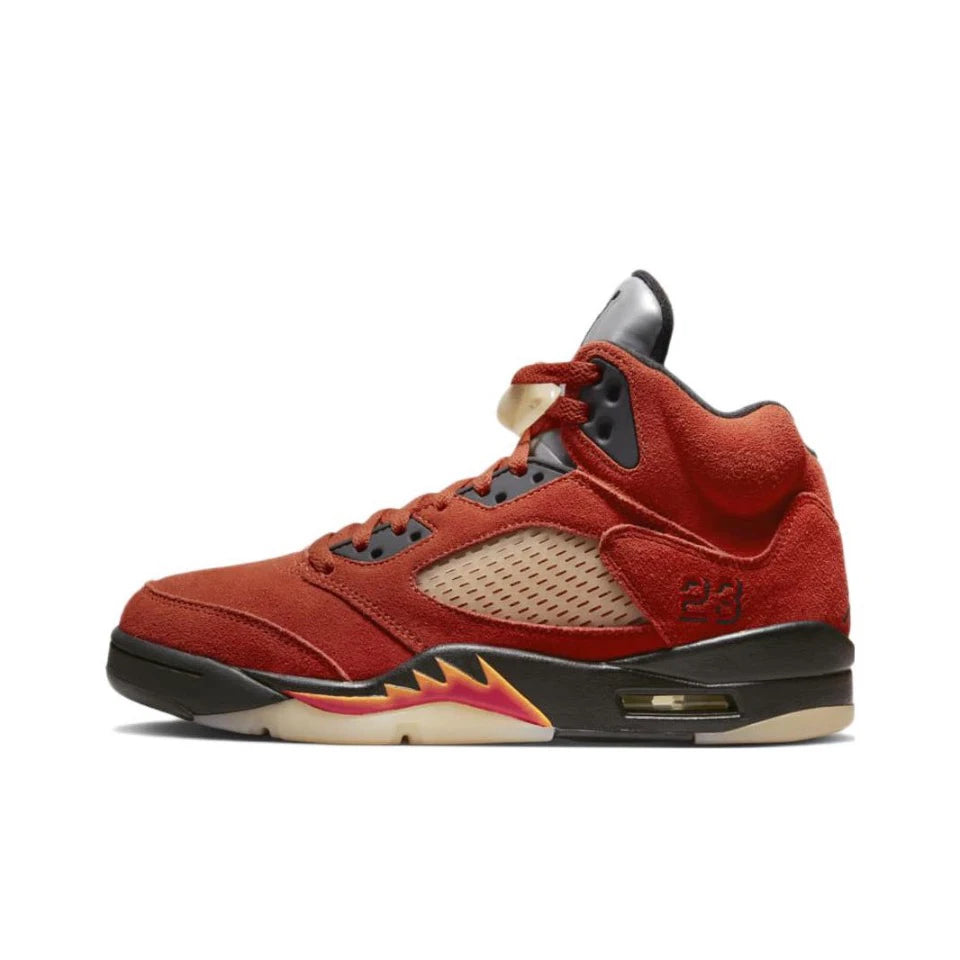 Original Air Jordan 5 'Bulls' For Men's Red and White Retro Classic Basketball Shoes Casual Sneakers