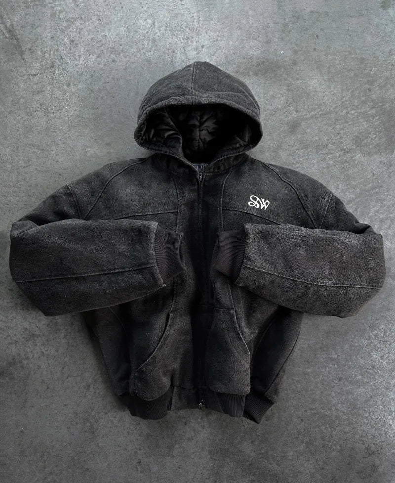 Retro High Street Washed Zipper Hoodie Goth Hip Hop Streetwear Women American Y2k Harajuku Fashion Oversized Sweatshirt Men