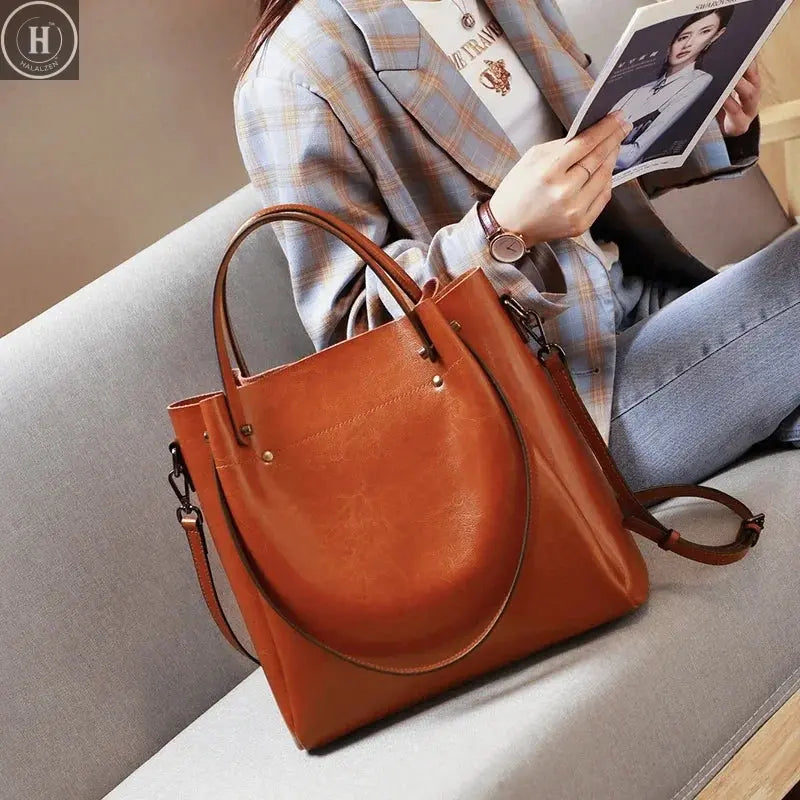 Women's Natural Cow Genuine Leather Handbags Female Natural Cowhide Crossbody Bag Ladies Multiple Large Capacity Shoulder Bags HALALZEN