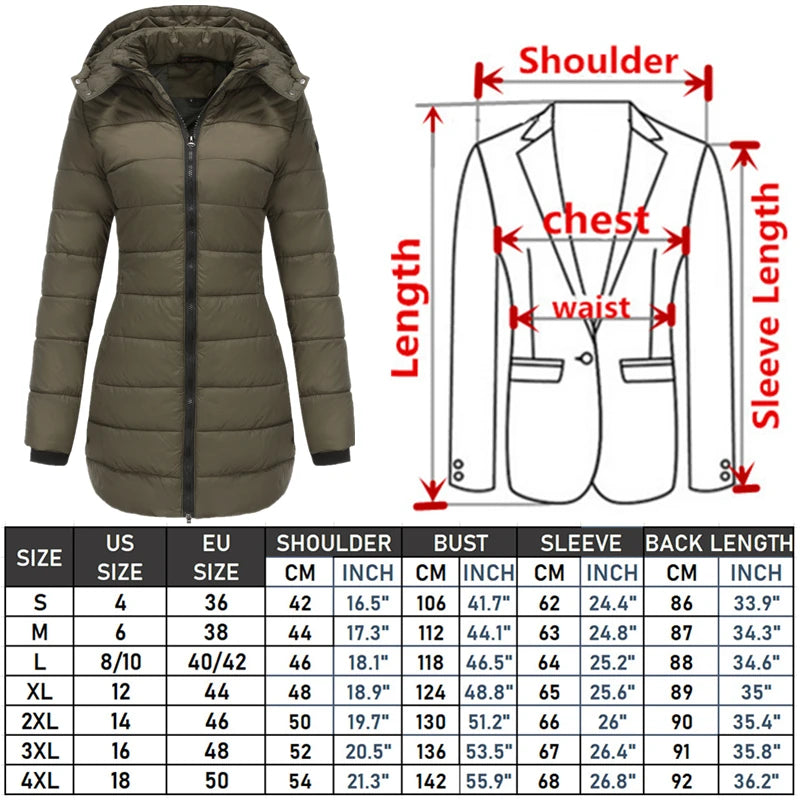 2024 New Waterproof Overcoat Women's Removable Cap Long-sleeved Parkas Winter Warm Jacket Female Red Yellow Gray Dark Blue Coats