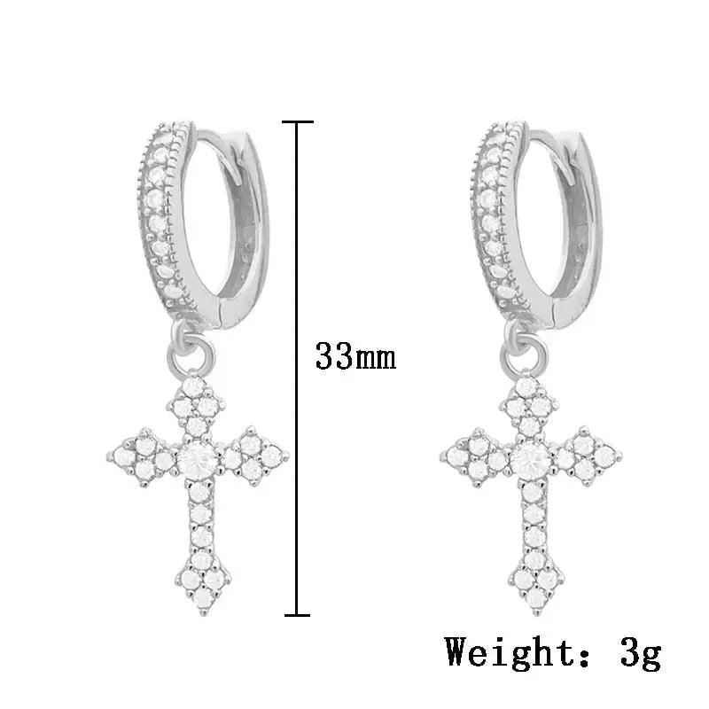 Classic Cross Point-Drill Crystal Replaceable Exquisite White Color Earrings For Women Men Hiphop Party Jewelry Gifts Halalzen UK