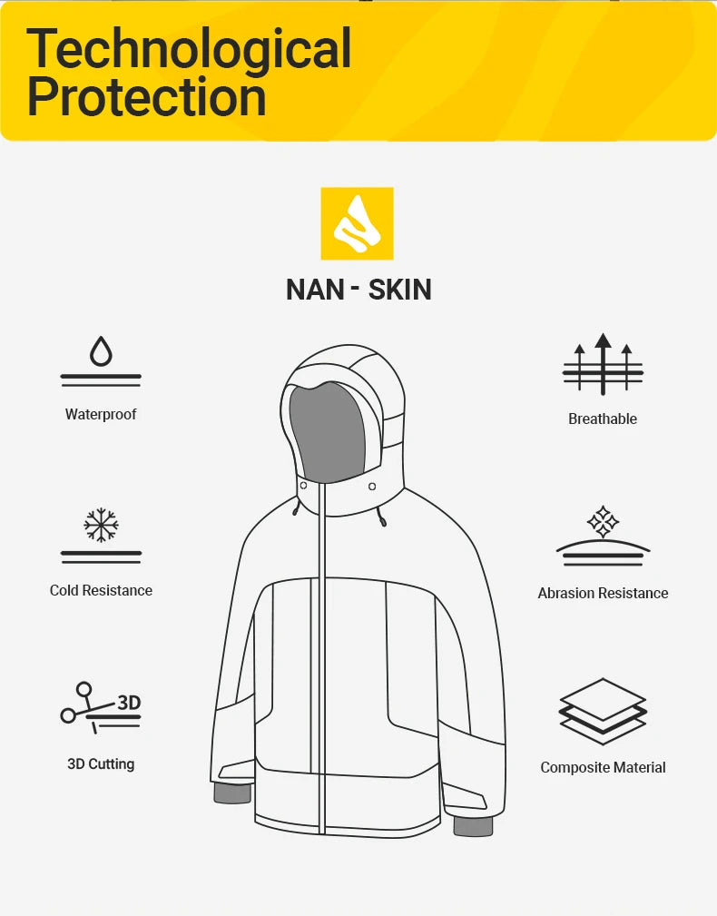 NANDN Thicken 3L Ski Jacket Men Women Windproof Waterproof Winter Ski Coat Ski Wear Solid Color Hooded Warm Snowboard Ski Suit