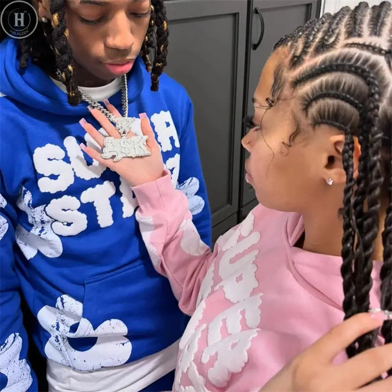 Spring Autumn Men Hoodies Sets Letter Print Hoody Women Sweatshirt Hip Hop Streetwear Y2k Retro Harajuku 2024 New Men's Clothing HALALZEN