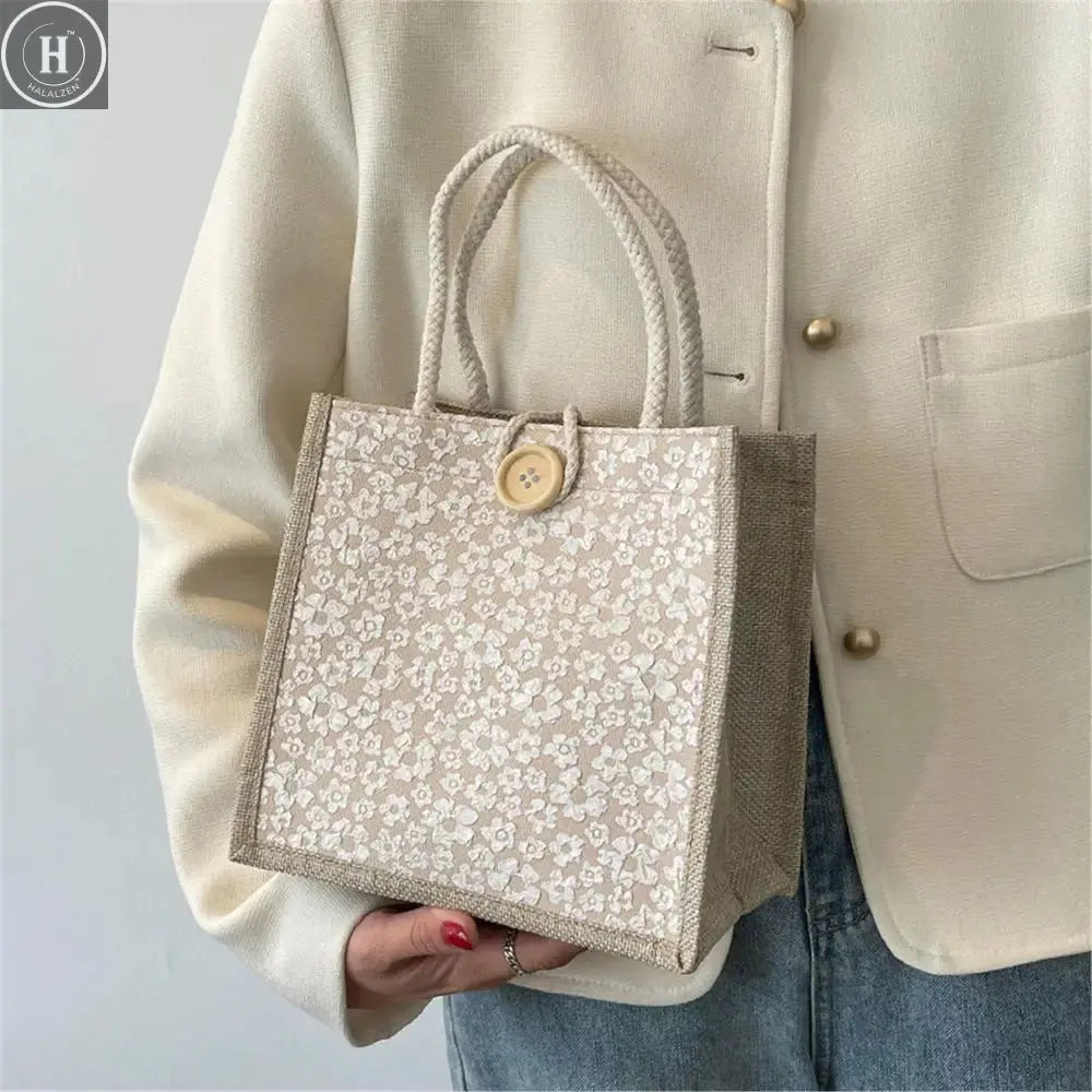 Fashion Linen Small Handbag Butterfly Printed Canvas Bag Party Gift Packing Bag Women Small Tote Bags Portable Shopping Bag HALALZEN