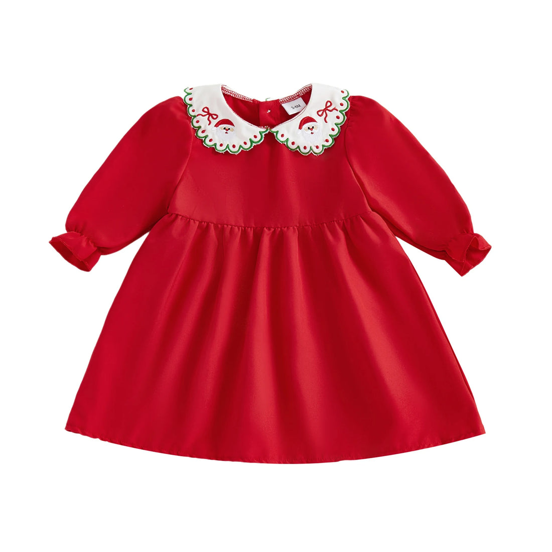 Little Girls Santa Claus Embroidery Dress Christmas Long Sleeve Doll Collar A-line Dress