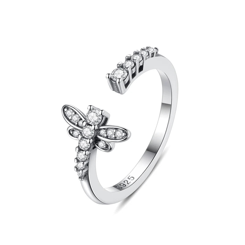 Original 925 Sterling Silver Ring Love Heart Wishbone Moon Sun Rings Crystal Rose Gold For Women Wedding Gift Luxury Jewelry