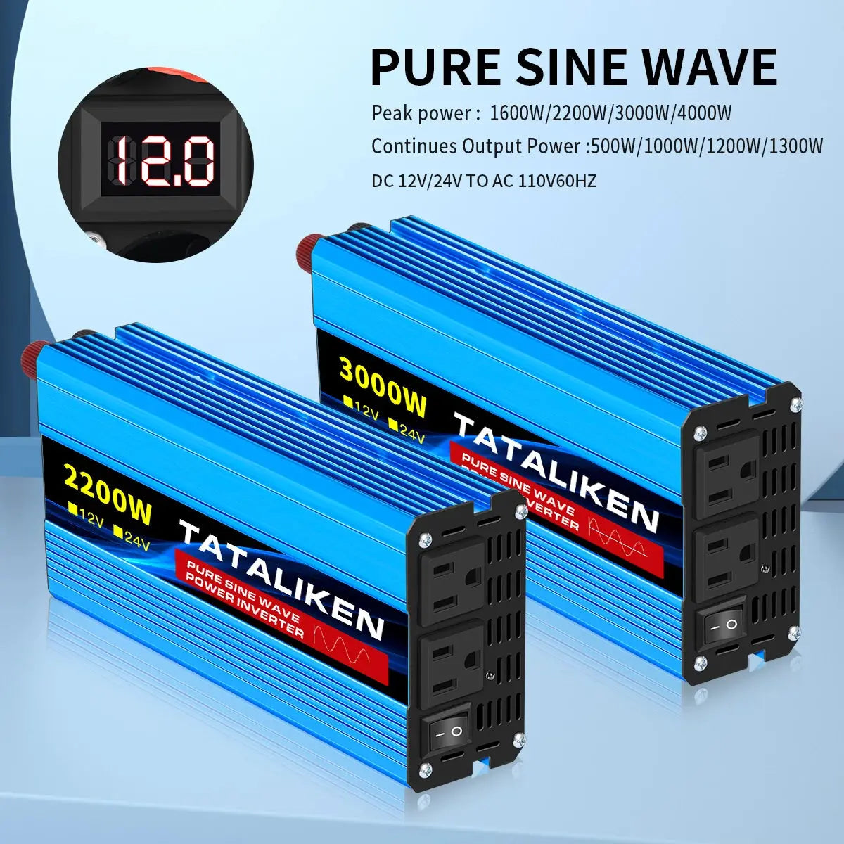 12V24V  To 110V AC Pure Sine Power Inverter 16000W 4000W  Power 60HZ  Converter Car Accessories Solar With LED And US Socket HALALZEN