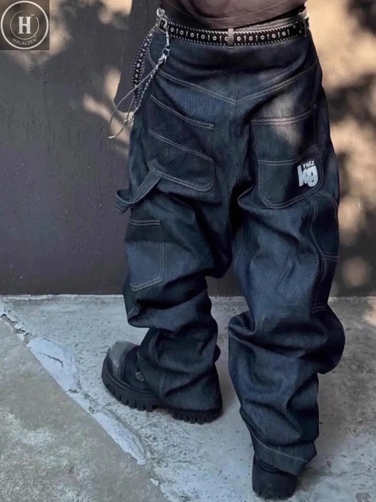 MIJKO Straight Blue Jeans Workwear Multi Pocket Embroidery Original Cow Trousers Comfortable Silhouette for Men and Women HALALZEN