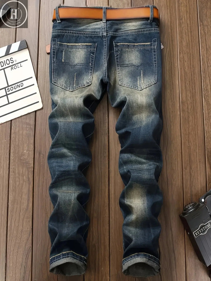 Men's Ripped Slim Biker Jeans Halalzen UK