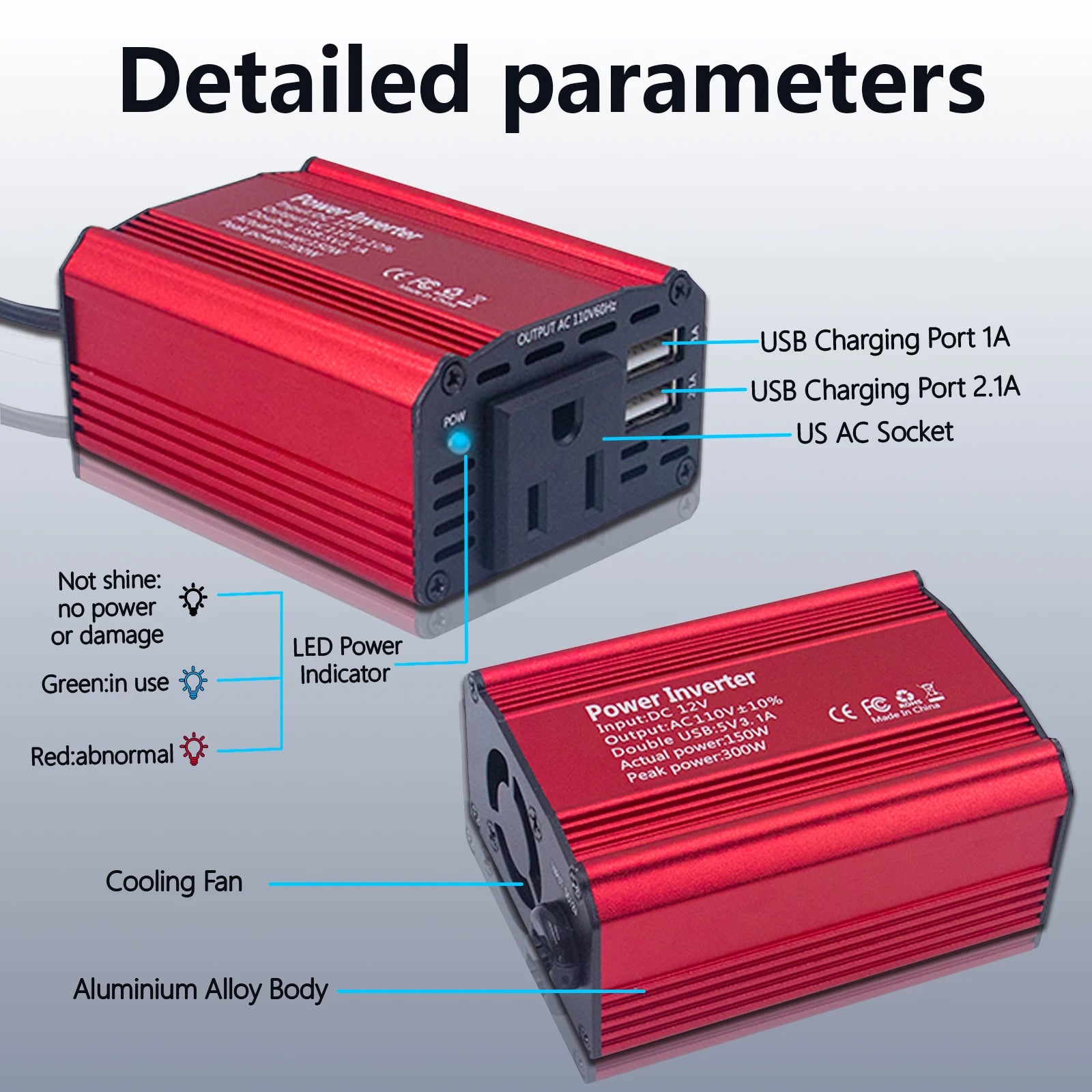 DC 12V to 110V AC Car Inverter 300W DC to AC Power Converter Automatic Transformer With US Socket Dual USB Car Adapter Dropsh