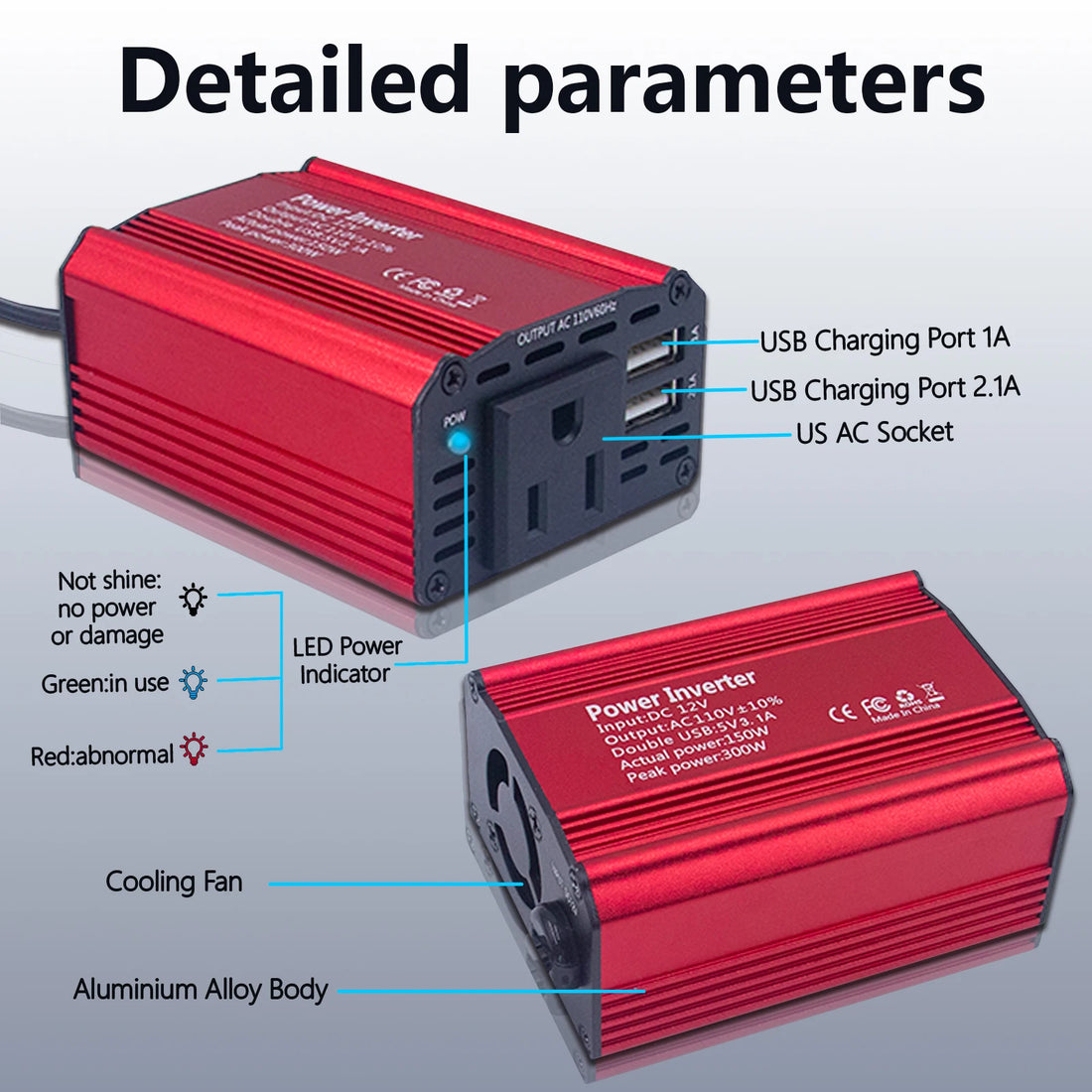 DC 12V to 110V AC Car Inverter 300W DC to AC Power Converter Automatic Transformer With US Socket Dual USB Car Adapter Dropsh
