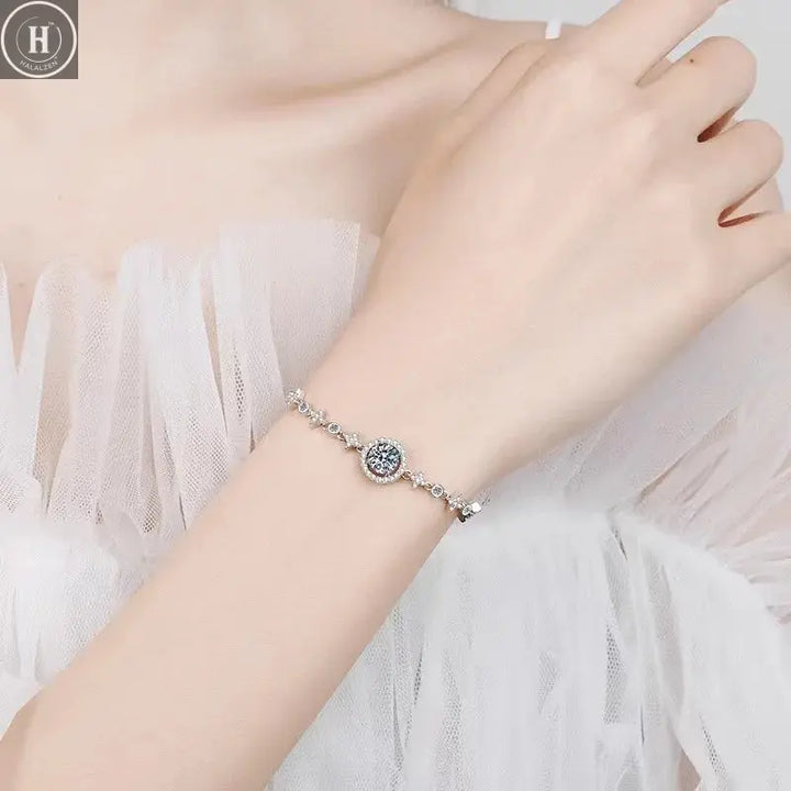 JH 925 Sterling Silver Moissanite Bracelet For Women Adjustable Starry Sky Bracelet Round Cut 1CT Fine Jewelry Lab Gemstone HALALZEN