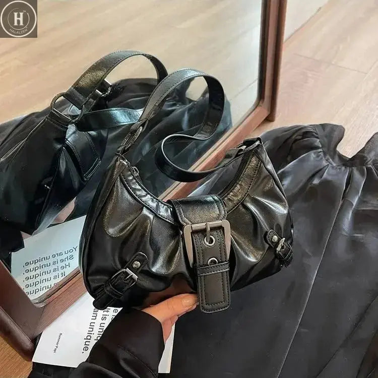 Y2K Retro Pleated Hobo Shoulder Bag for Women Hot Selling Maillard Style Underarm Bag Clutch Handbags for Travel Work Shopping HALALZEN