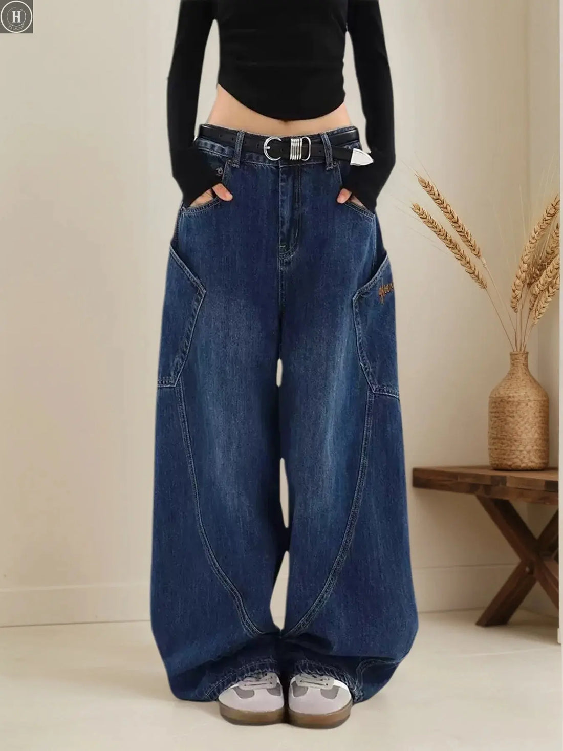 2025 New Women's American Flared Baggy Knife Jeans, Loose Wide-Leg Floor-Length Pants, Perfect for Everyday Wear Halalzen UK