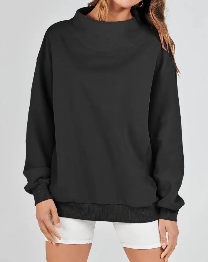 Fashionable Pure Color Stand Collar Sportswear Hoodie for Women Trendy Anti-Aging Autumn Winter Cotton Polyester Street Style