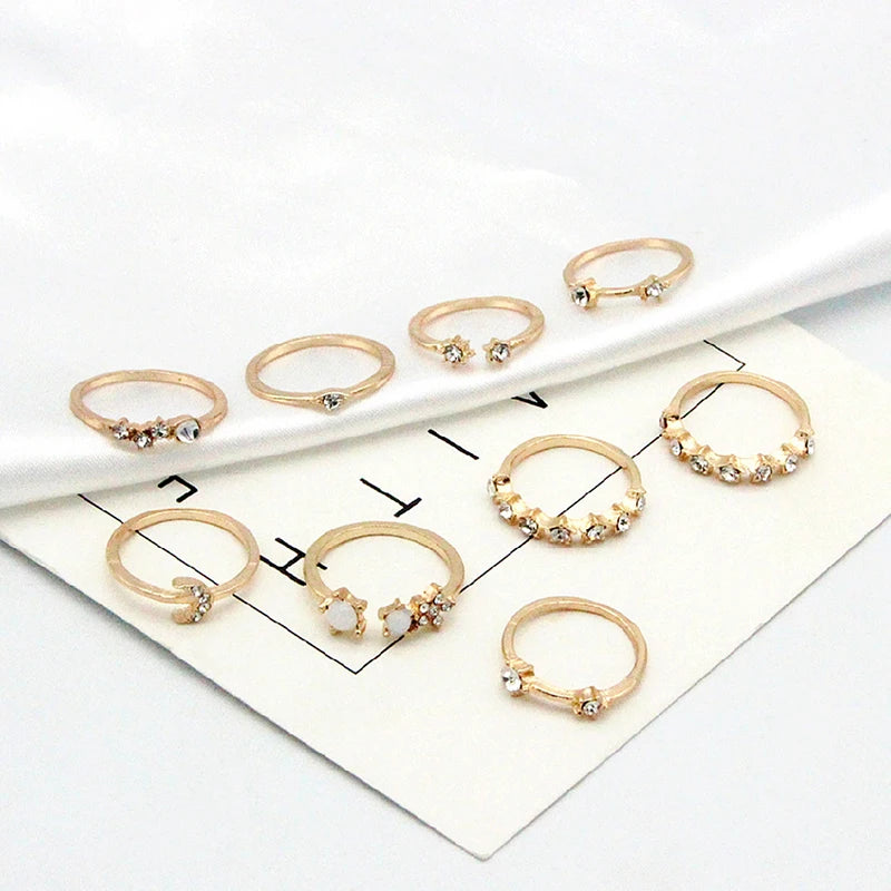9Pcs/set Moon Star Rings for Women Girls Bohemian Jewellery set Gift Accessories